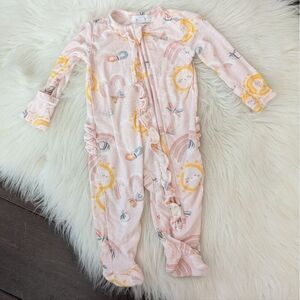 Angel Dear Ruffle Front Zipper Footie One Piece Pink Sun Rainbow Design 0-3